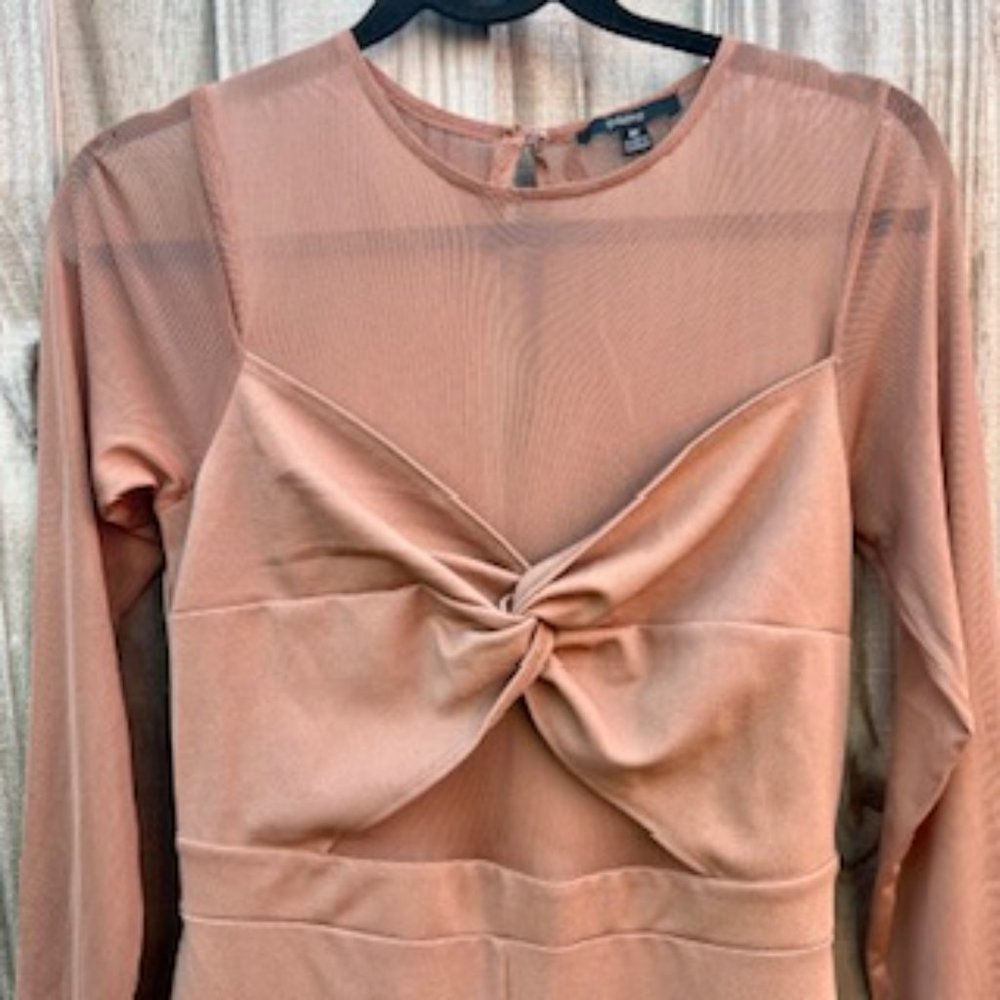 Blashe Mesh Long Sleeve Jumpsuit/Medium/Tan View 2